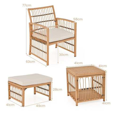 Outdoor Wicker Conversation Furniture Set with Back Cushions in White