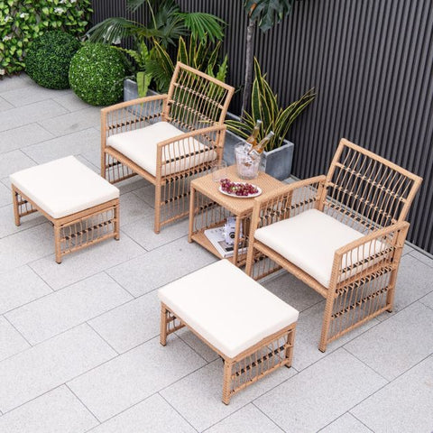 Outdoor Wicker Conversation Furniture Set with Back Cushions in White