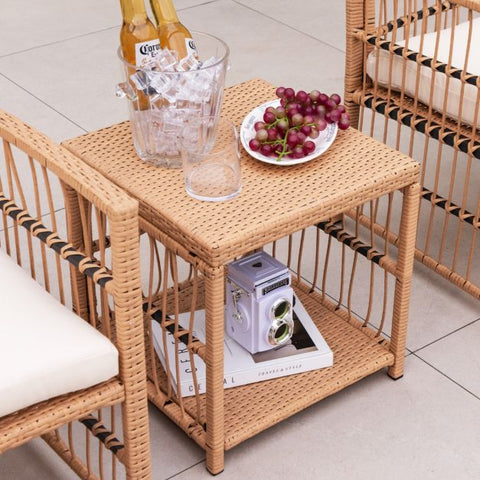 Outdoor Wicker Conversation Furniture Set with Back Cushions in White