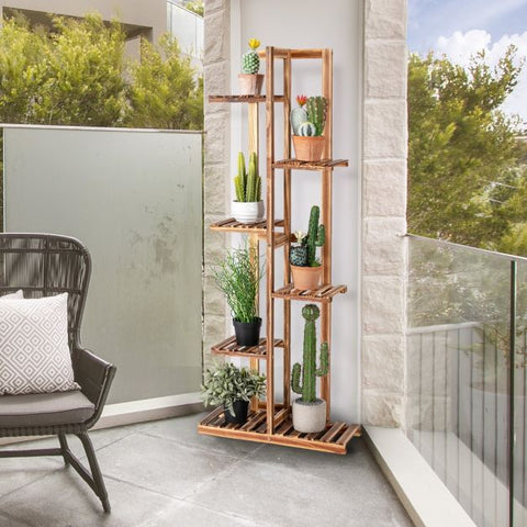 Patio 6 Tier Multi-Function Plant Stand with Stable Design in Brown