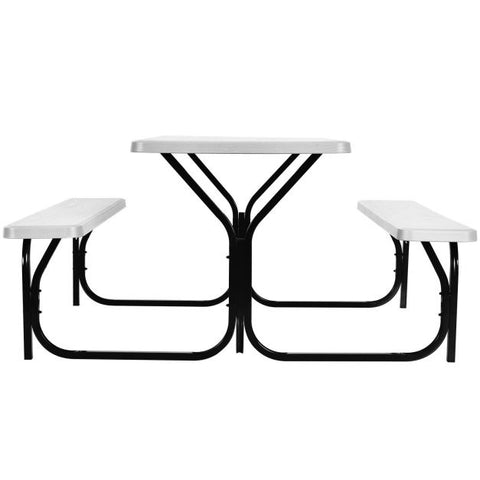 Outdoor Picnic Table and Bench Set with Metal Base and Water-Resistant Material in White