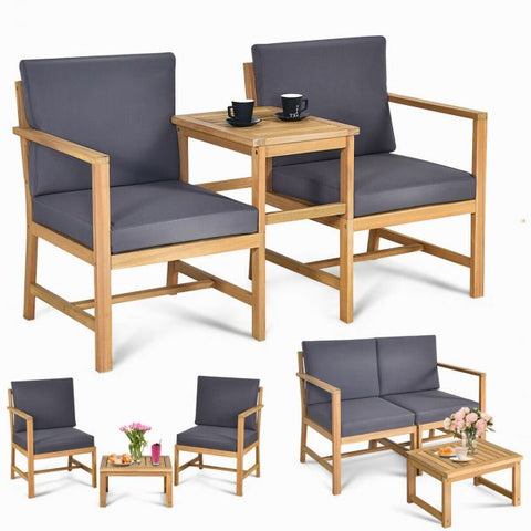 Garden Wooden Chair and Table Set with soft Cushions and Sturdy Design