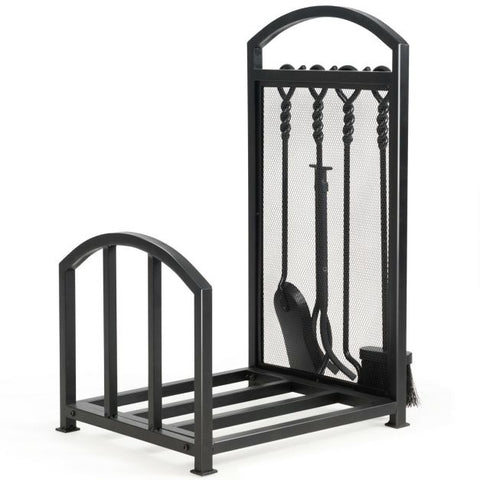 Firewood Rack Set with 4 Tools for Fireplace Log Storage