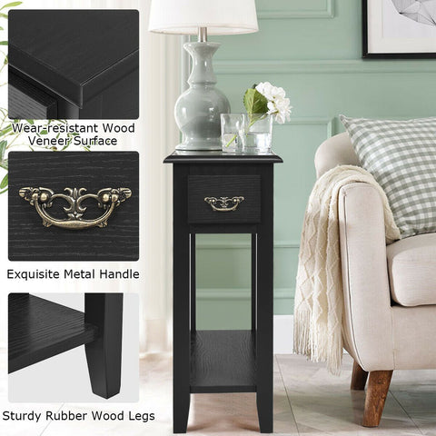 Compact and Elegant Rubber Wood Side Table with 2 Tier Design and Ample Storage