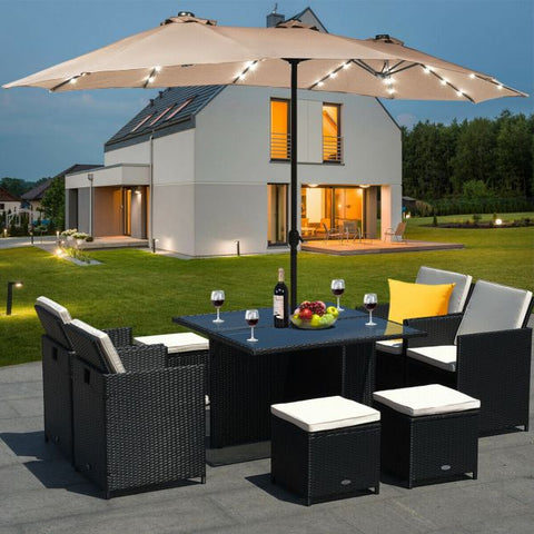 Patio Large Crank Handle Umbrella with LED Lights