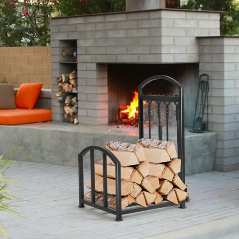 Firewood Rack Set with 4 Tools for Fireplace Log Storage
