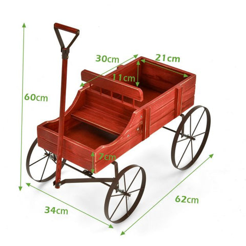 Garden Amish Styled Fir Wood Plant Holder with Metal Wheels