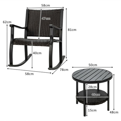 Garden Rocking Chair Set with side table with iron frame in Dark Brown