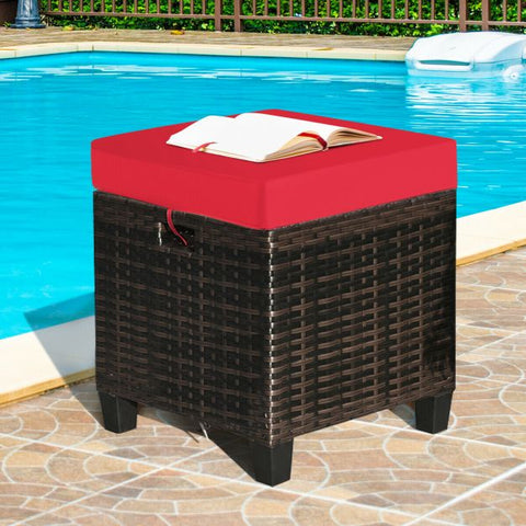 Outdoor Rattan Furniture Ottoman Set soft Cushions in Red