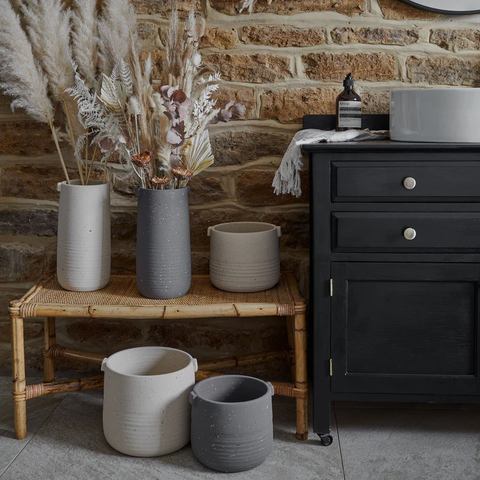 Elegant Handmade Indoor Stoneware Planter with Handle in Oat
