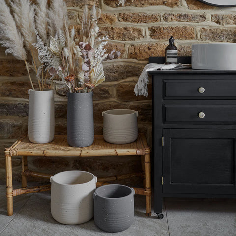 Elegant Handmade Indoor Stoneware Planter with Handle in Slate