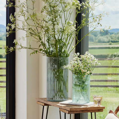 Sleek and Tall Retro-style Vase with Ribbed Texture