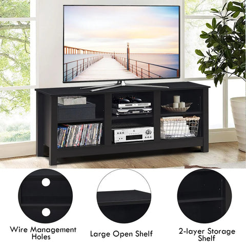 Sleek and Modern Multi-Use TV Cabinet with Cable Management Holes and Adjustable Shelves