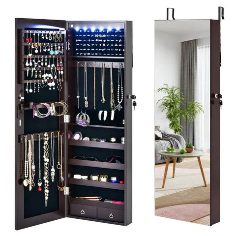 Mounted Spacious Jewellery Cabinet with Lock and Integrated LED Lights