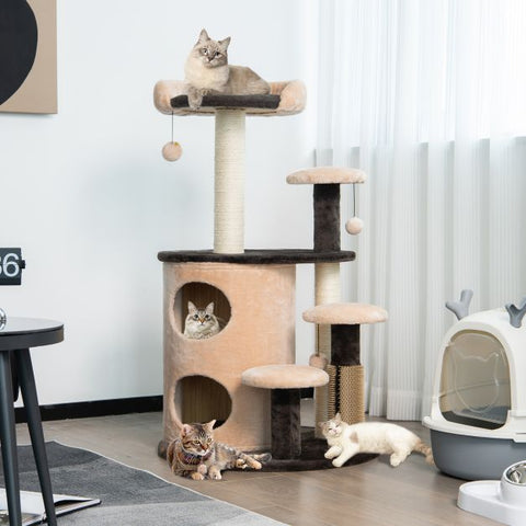 6-Tier Cat Tower: Scratching Posts + Self Groomer