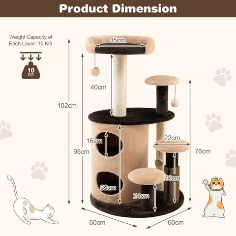 6-Tier Cat Tower: Scratching Posts + Self Groomer