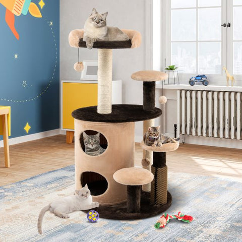6-Tier Cat Tower: Scratching Posts + Self Groomer