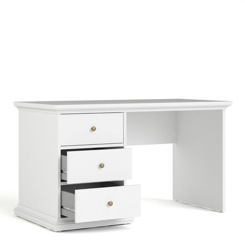 Classic and Spacious Working Desk with Drawers and Romantic Design in White