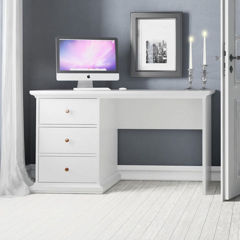 Classic and Spacious Working Desk with Drawers and Romantic Design in White
