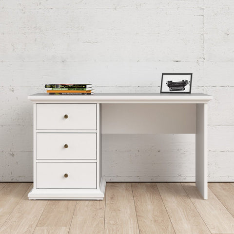 Classic and Spacious Working Desk with Drawers and Romantic Design in White