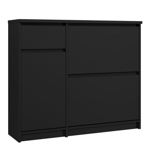 Elegant Spacious Shoe Cabinet with Storage Drawer and Flip Down Doors in Matt Black