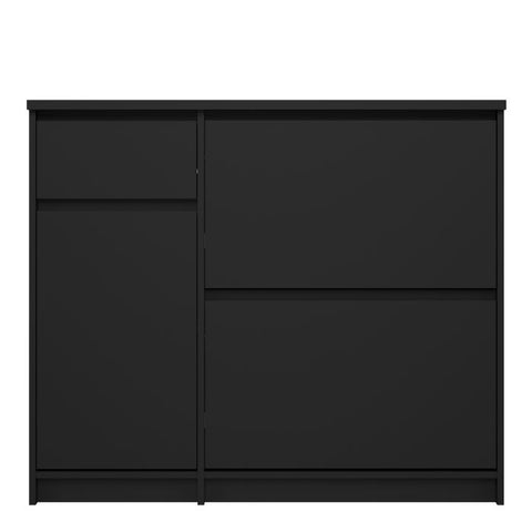 Elegant Spacious Shoe Cabinet with Storage Drawer and Flip Down Doors in Matt Black