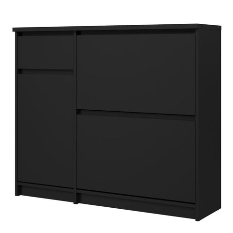 Elegant Spacious Shoe Cabinet with Storage Drawer and Flip Down Doors in Matt Black