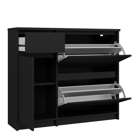 Elegant Spacious Shoe Cabinet with Storage Drawer and Flip Down Doors in Matt Black