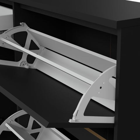 Elegant Spacious Shoe Cabinet with Storage Drawer and Flip Down Doors in Matt Black