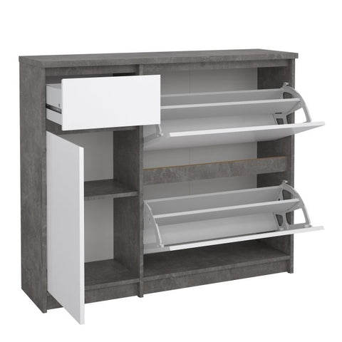 Functional Shoe Cabinet with Spacious Design in Concrete Grey and White