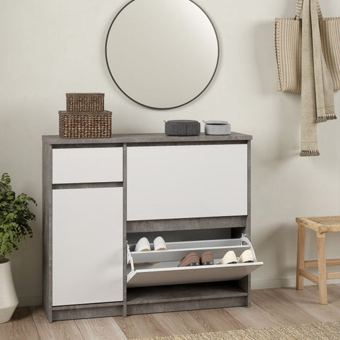 Functional Shoe Cabinet with Spacious Design in Concrete Grey and White