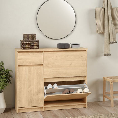 Elegant Spacious Shoe Cabinet with Storage Drawer and Flip Down Doors