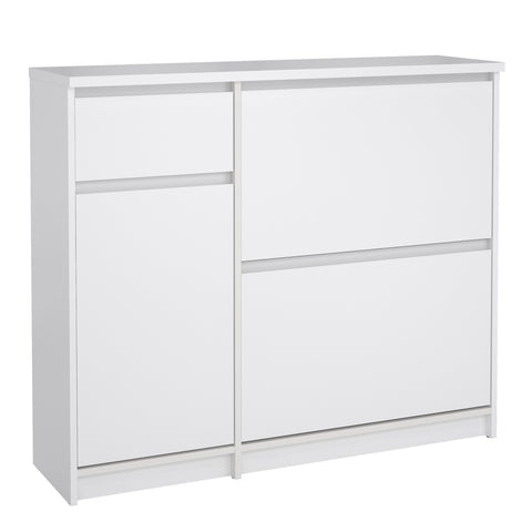 Elegant Spacious Shoe Cabinet with Storage Drawer and Flip Down Doors in Glossy White
