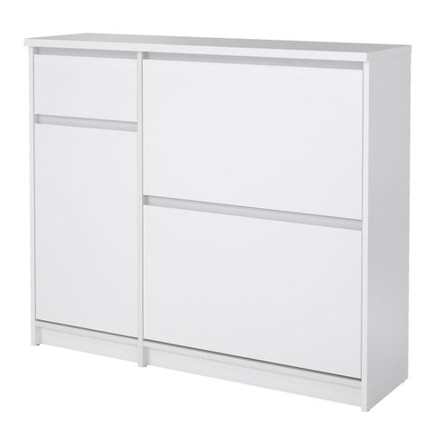Elegant Spacious Shoe Cabinet with Storage Drawer and Flip Down Doors in Glossy White