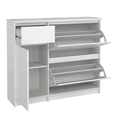 Elegant Spacious Shoe Cabinet with Storage Drawer and Flip Down Doors in Glossy White
