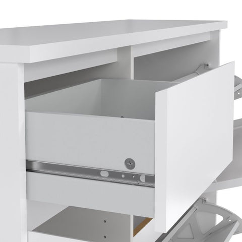 Elegant Spacious Shoe Cabinet with Storage Drawer and Flip Down Doors in Glossy White