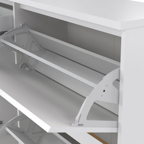 Elegant Spacious Shoe Cabinet with Storage Drawer and Flip Down Doors in Glossy White