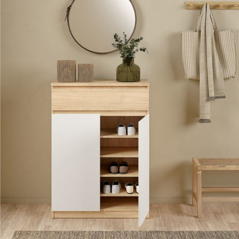 Stylish and Practical Shoe Cabinet with Multiple Storage Shelves and Drawer Storage in White
