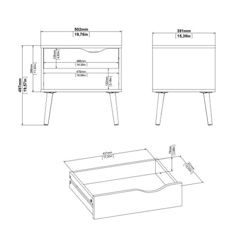 Compact 1-Drawer Drammen Bedside Table with 50cm Width