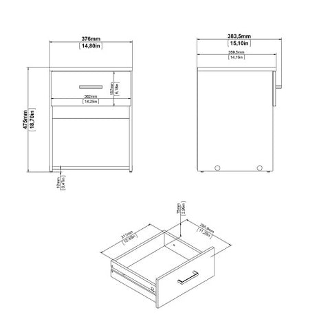 Classy Bedside Table with 1 Drawer in 37cm Width