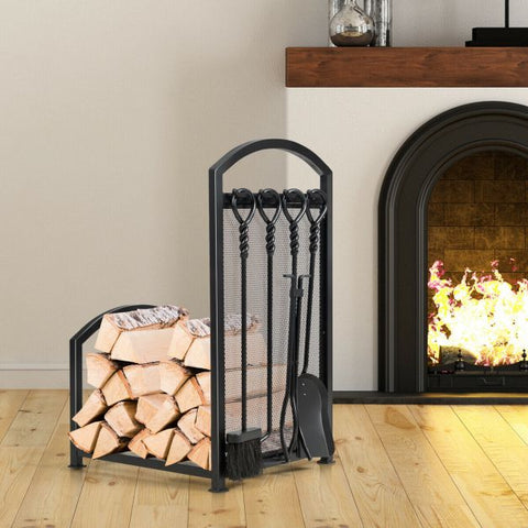 Firewood Rack Set with 4 Tools for Fireplace Log Storage