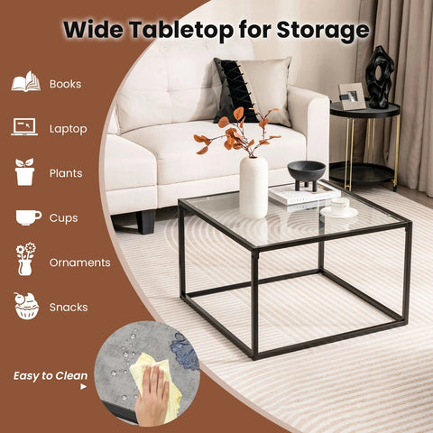 Functional and Stylish Coffee Table with Tempered Glass Top