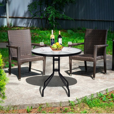 Patio 70cm Tempered Glass Table with Metal Frame and Sturdy Design