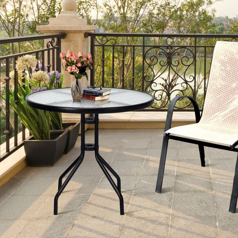 Patio 70cm Tempered Glass Table with Metal Frame and Sturdy Design