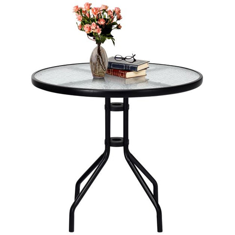 Patio 70cm Tempered Glass Table with Metal Frame and Sturdy Design