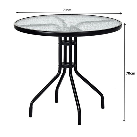 Patio 70cm Tempered Glass Table with Metal Frame and Sturdy Design
