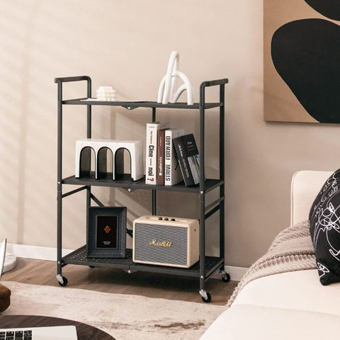 3-Tier Heavy-Duty Steel Rack with 2 Lockable Casters