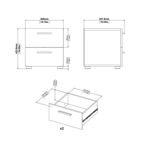 SootheSnooze Bedside Table with 2 Drawers