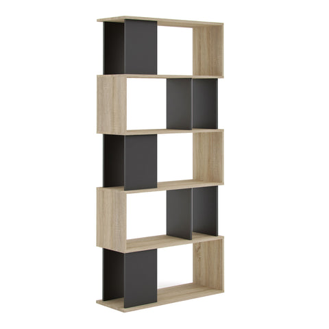 Stylish Modern Two-Tone Bookcase with Multiple Shelves and Asymmetrical Design