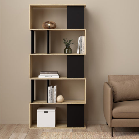 Stylish Modern Two-Tone Bookcase with Multiple Shelves and Asymmetrical Design